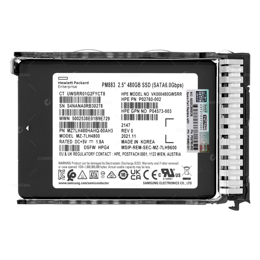 P18482-001 HP PM883 SSD 480GB SATA 6G 2.5" SFF FOR HPE PROLIANT G8-G10